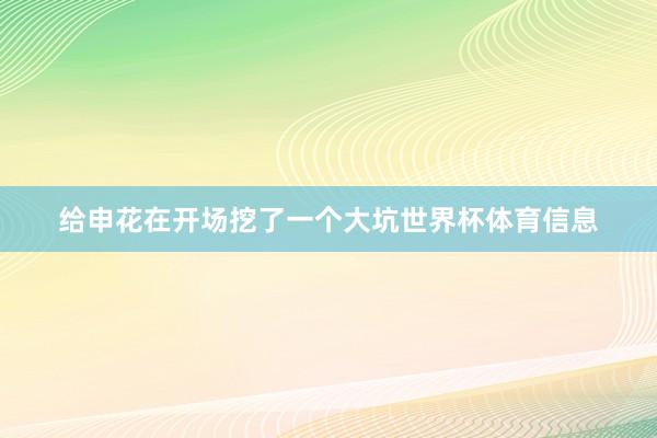 给申花在开场挖了一个大坑世界杯体育信息