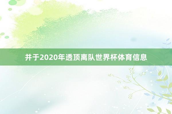 并于2020年透顶离队世界杯体育信息