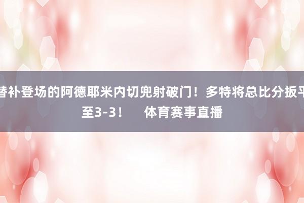 替补登场的阿德耶米内切兜射破门！多特将总比分扳平至3-3！    体育赛事直播